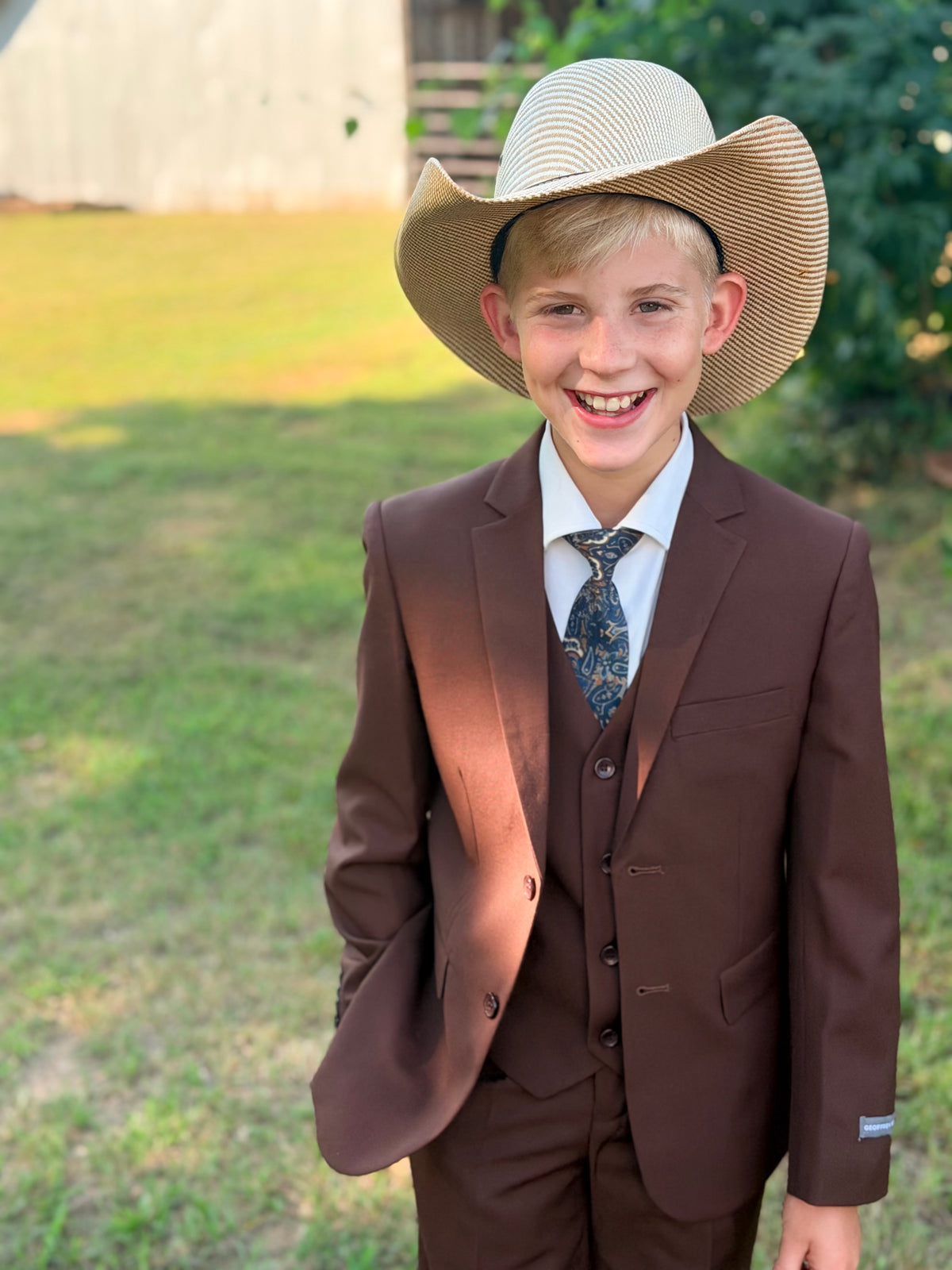 Boys 5-Piece Brown Formal Suit Set