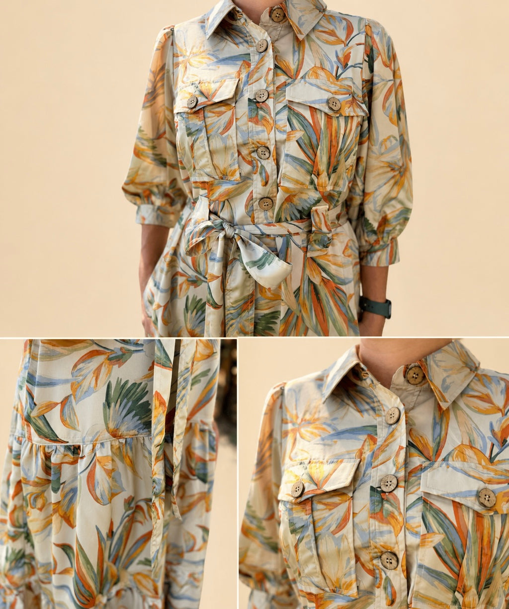 Golden Palm Shirtdress Midi