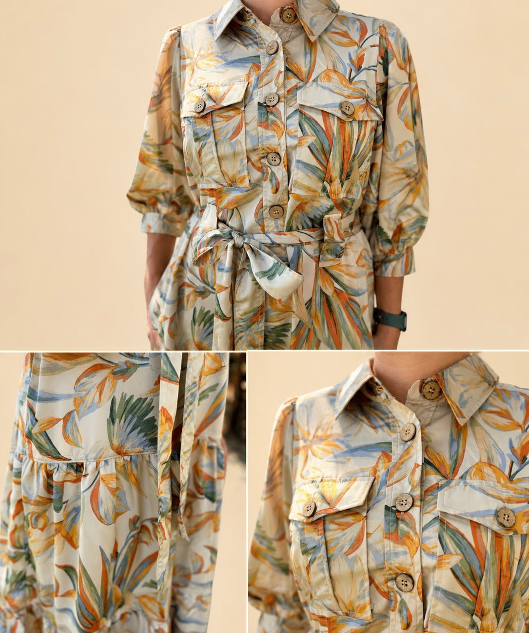 Golden Palm Shirtdress Midi