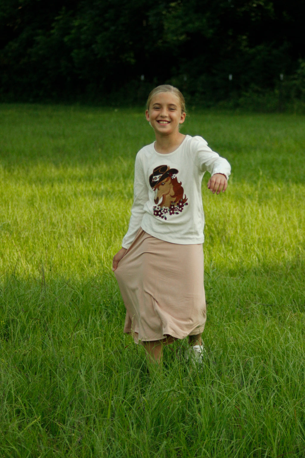 Girl's midi skirt with built-in shorts | Size 4 to 16