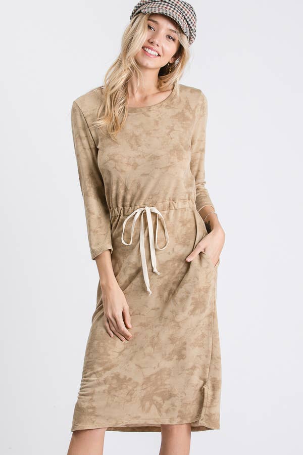 Tie-dye functional drawstring midi