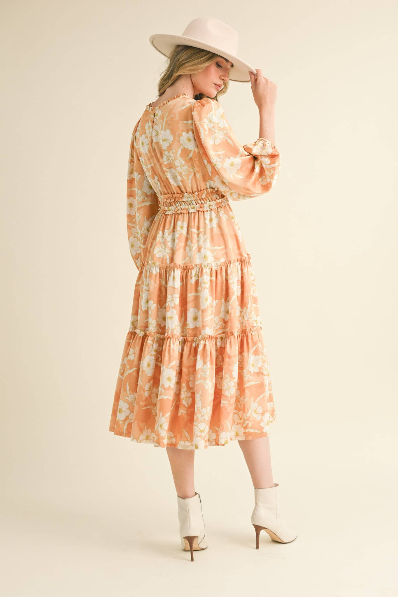 Peach Blossom Midi Dress