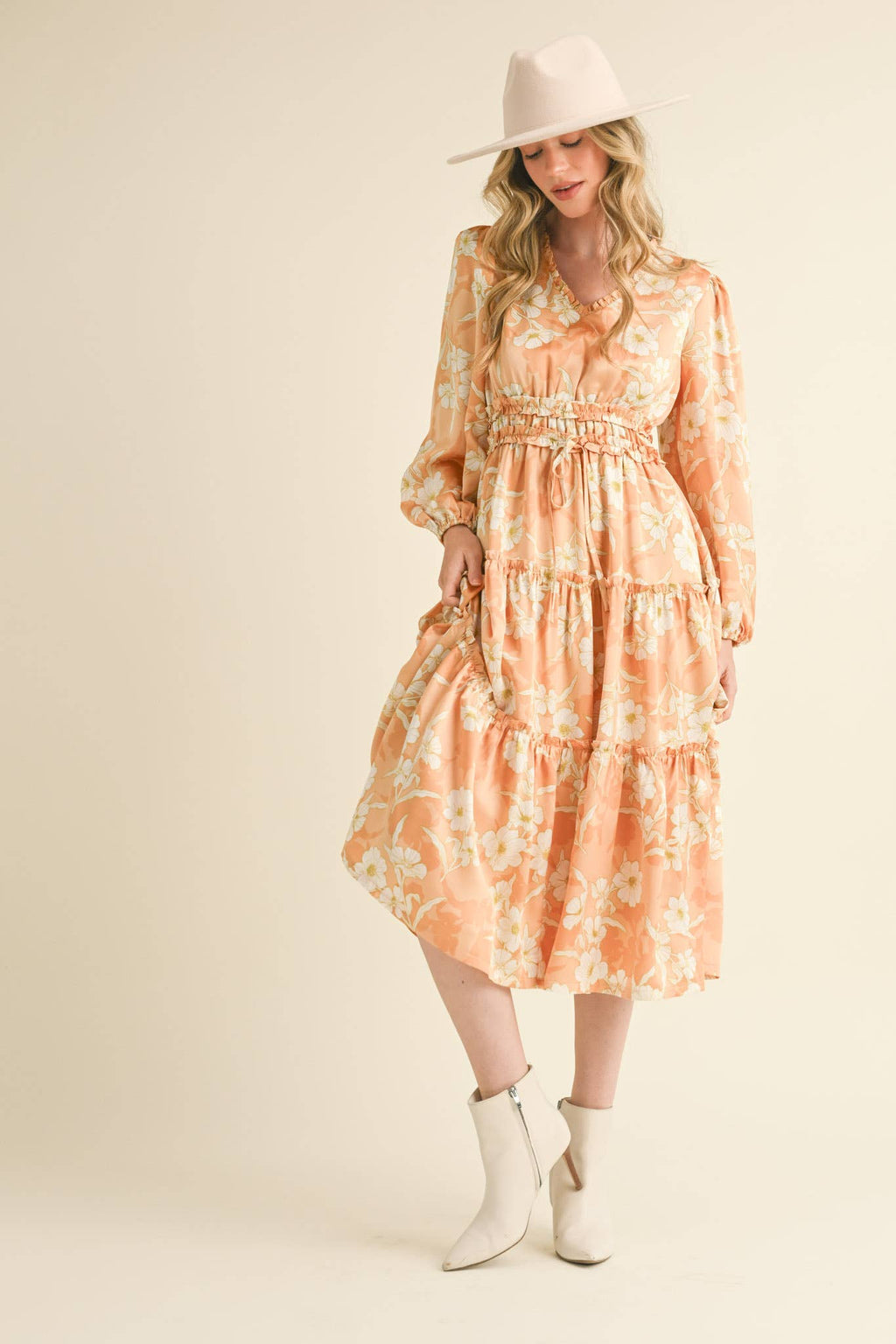 Peach Blossom Midi Dress