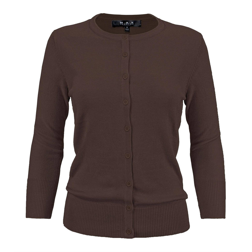 Women's 3/4 Sleeve Crewneck Knit Cardigan Sweater CO079M