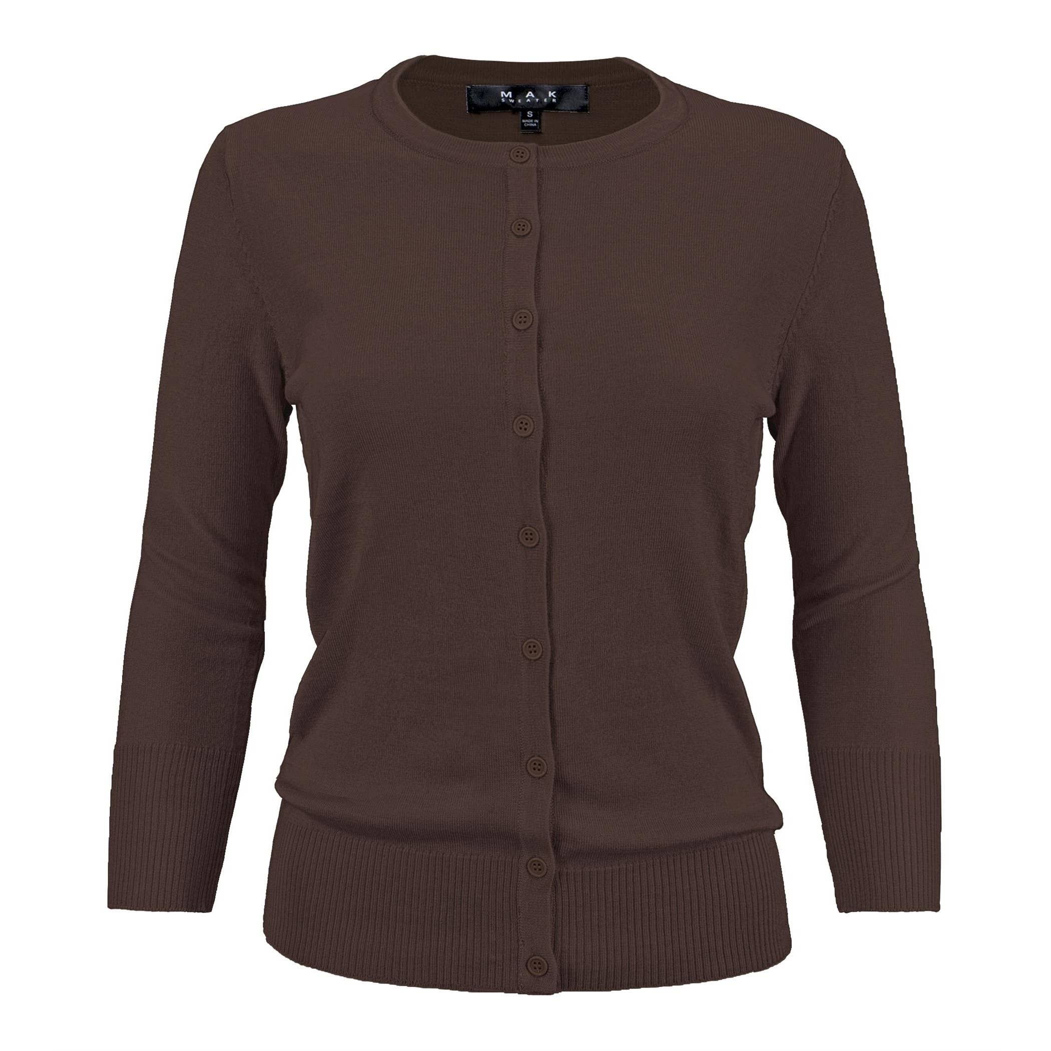 Women's 3/4 Sleeve Crewneck Knit Cardigan Sweater CO079M