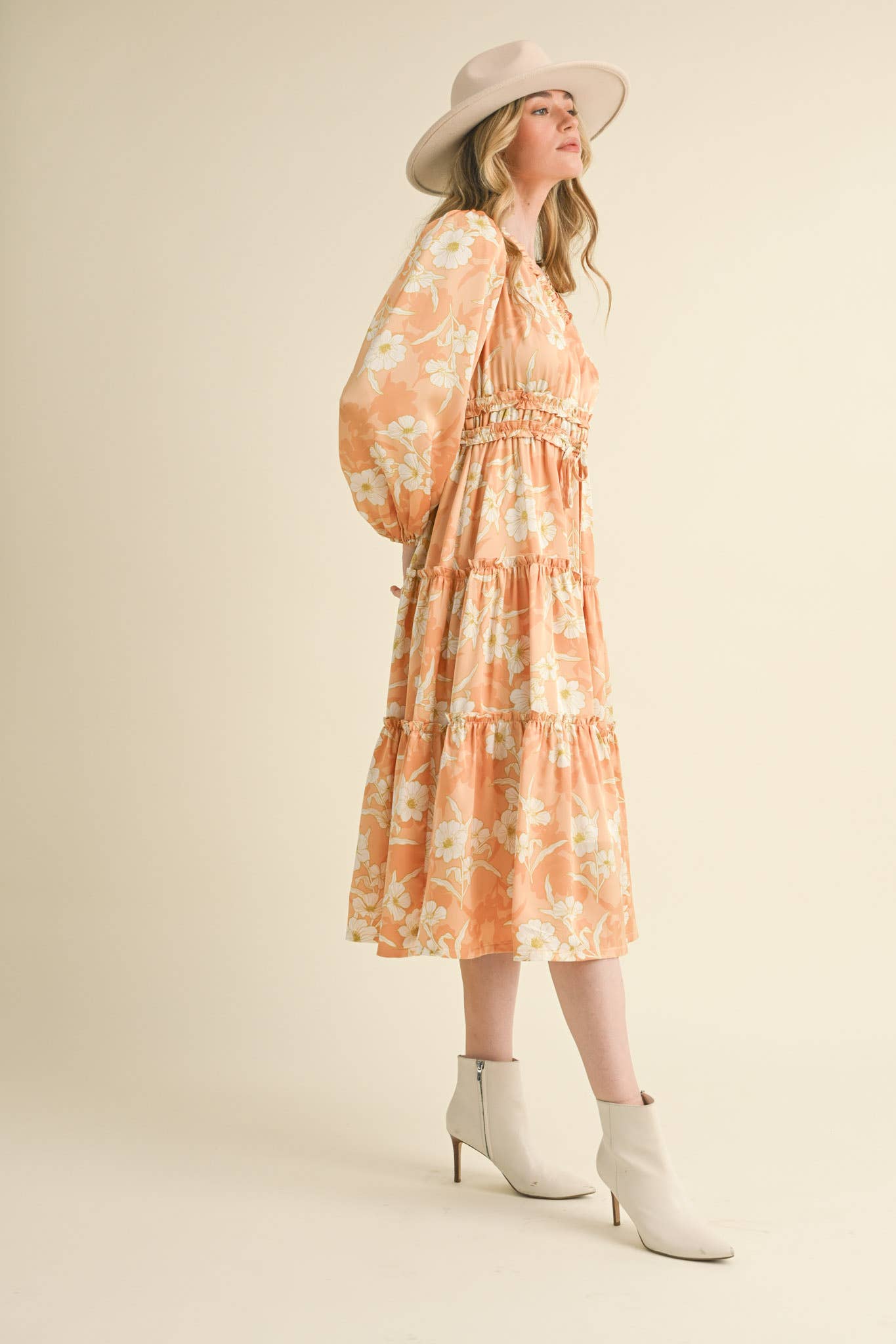 Peach Blossom Midi Dress