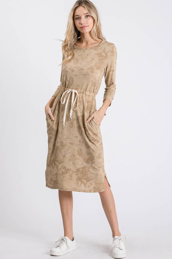 Tie-dye functional drawstring midi