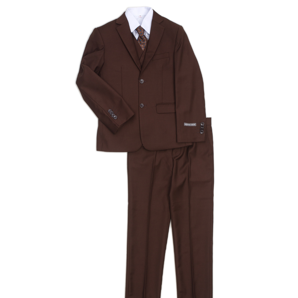 Boys 5-Piece Brown Formal Suit Set