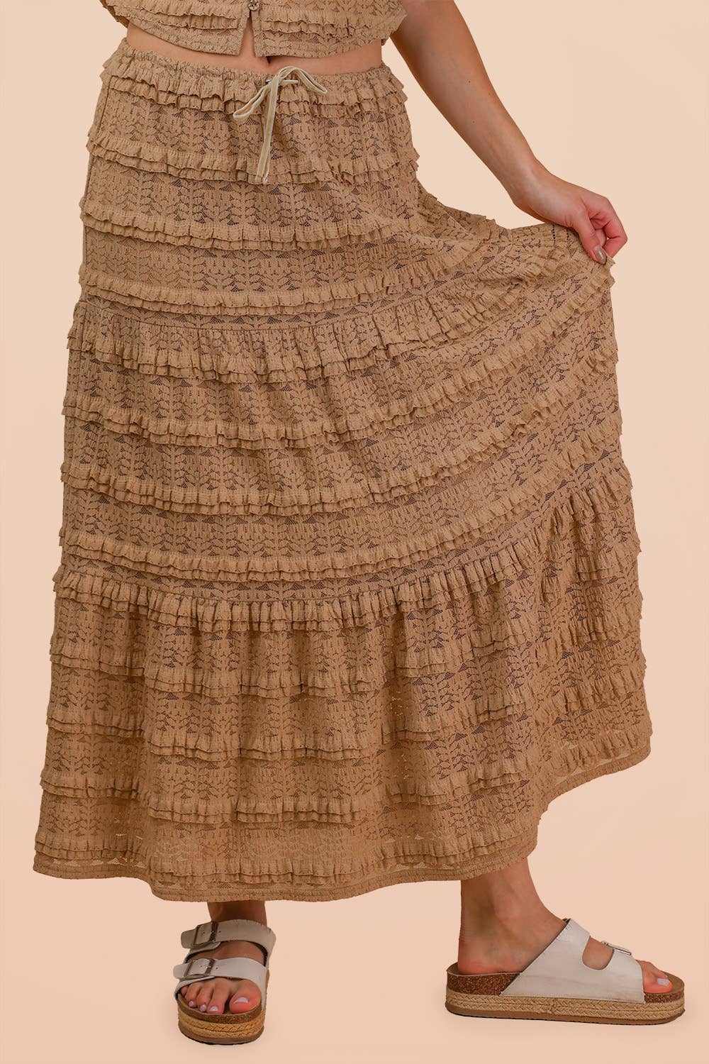 Lightweight Soft Tiered Layered Lace Midi Skirt