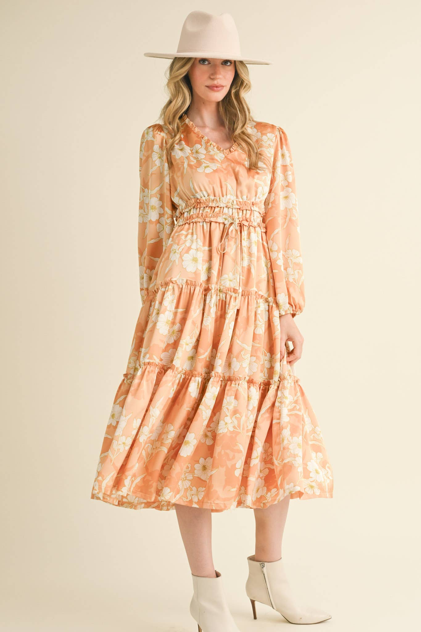Peach Blossom Midi Dress