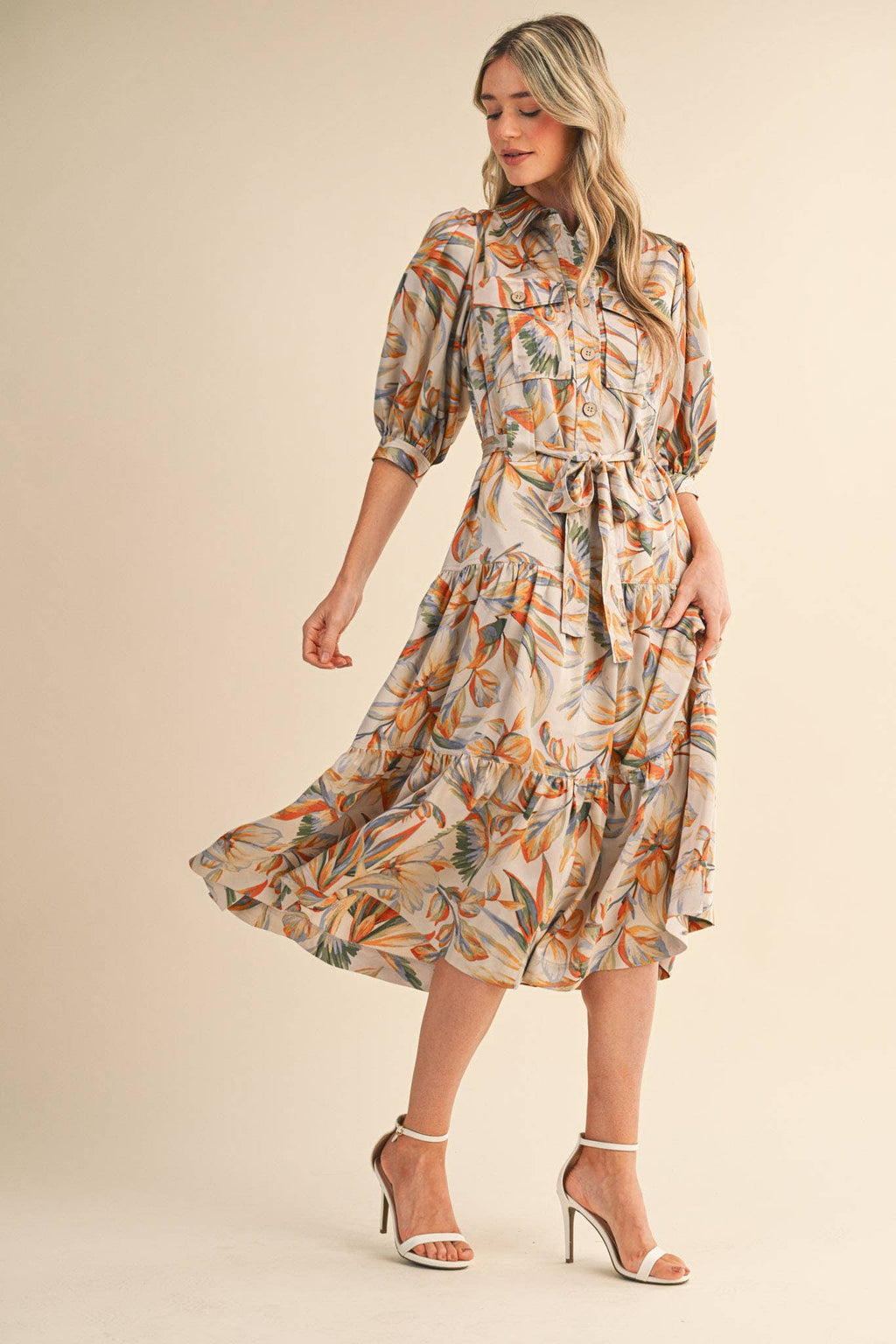 Golden Palm Shirtdress Midi