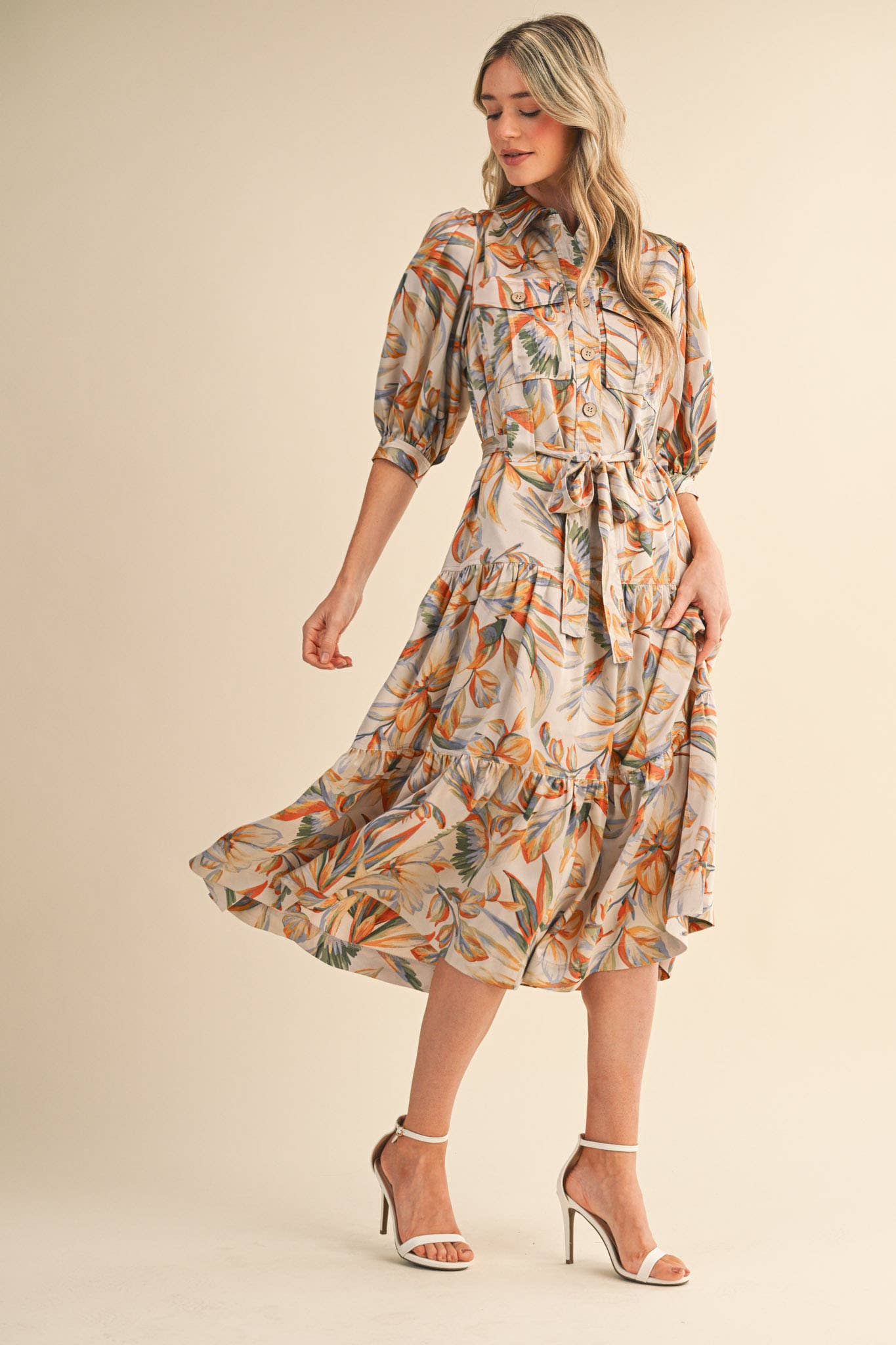 Golden Palm Shirtdress Midi