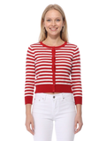 3/4 Sleeve Crewneck Striped Sweater Cardigan MK3521