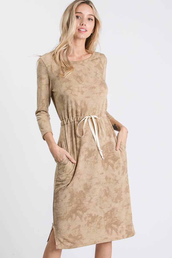 Tie-dye functional drawstring midi