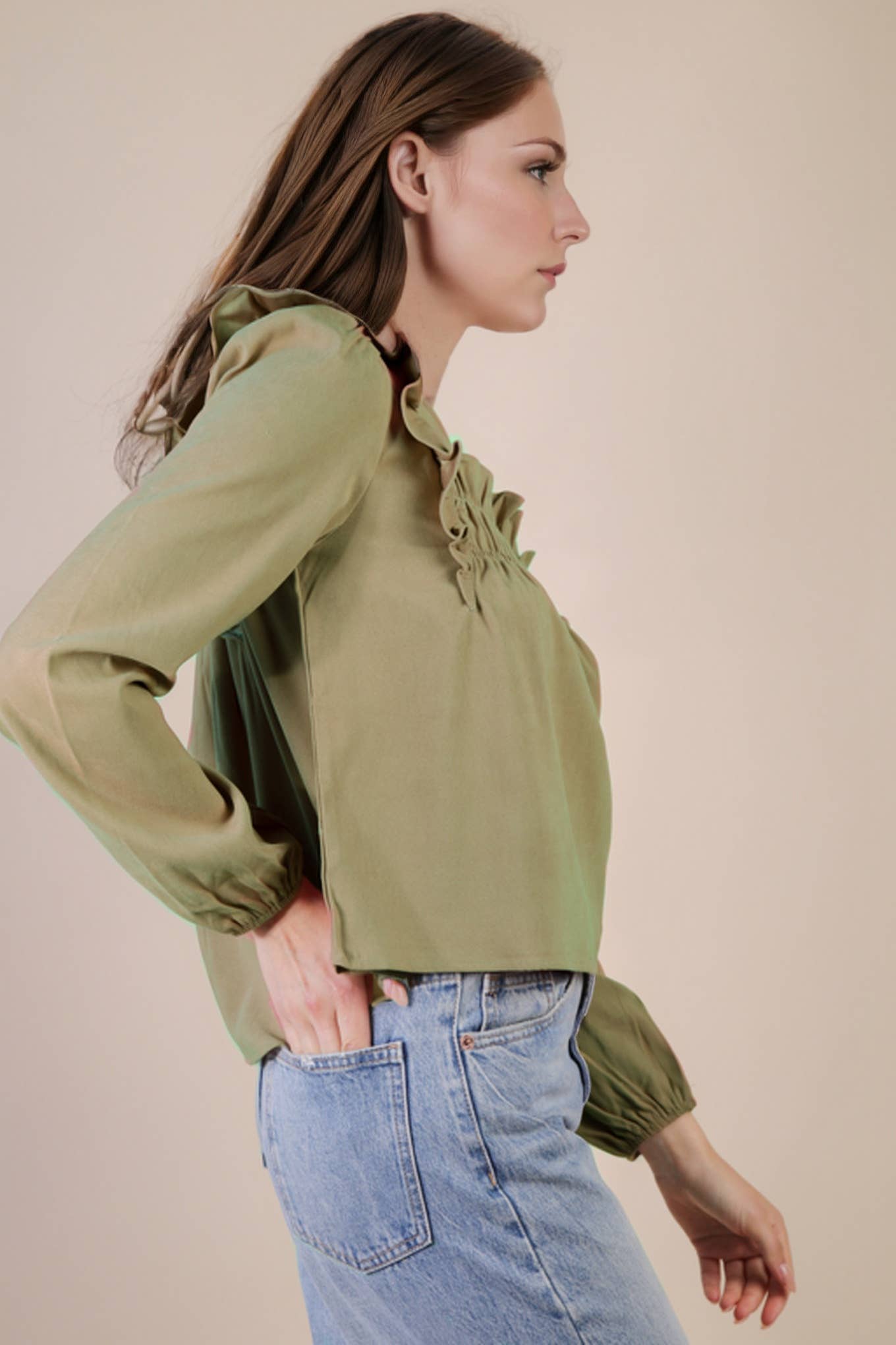 Casual Ruffle Shoulder Woven Blouse Top