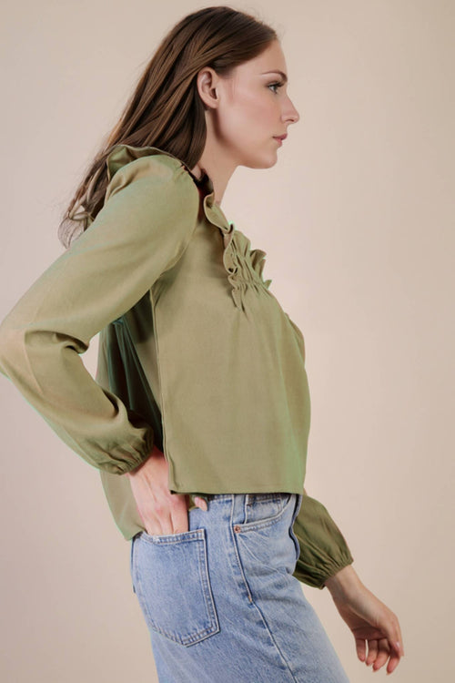 Casual Ruffle Shoulder Woven Blouse Top