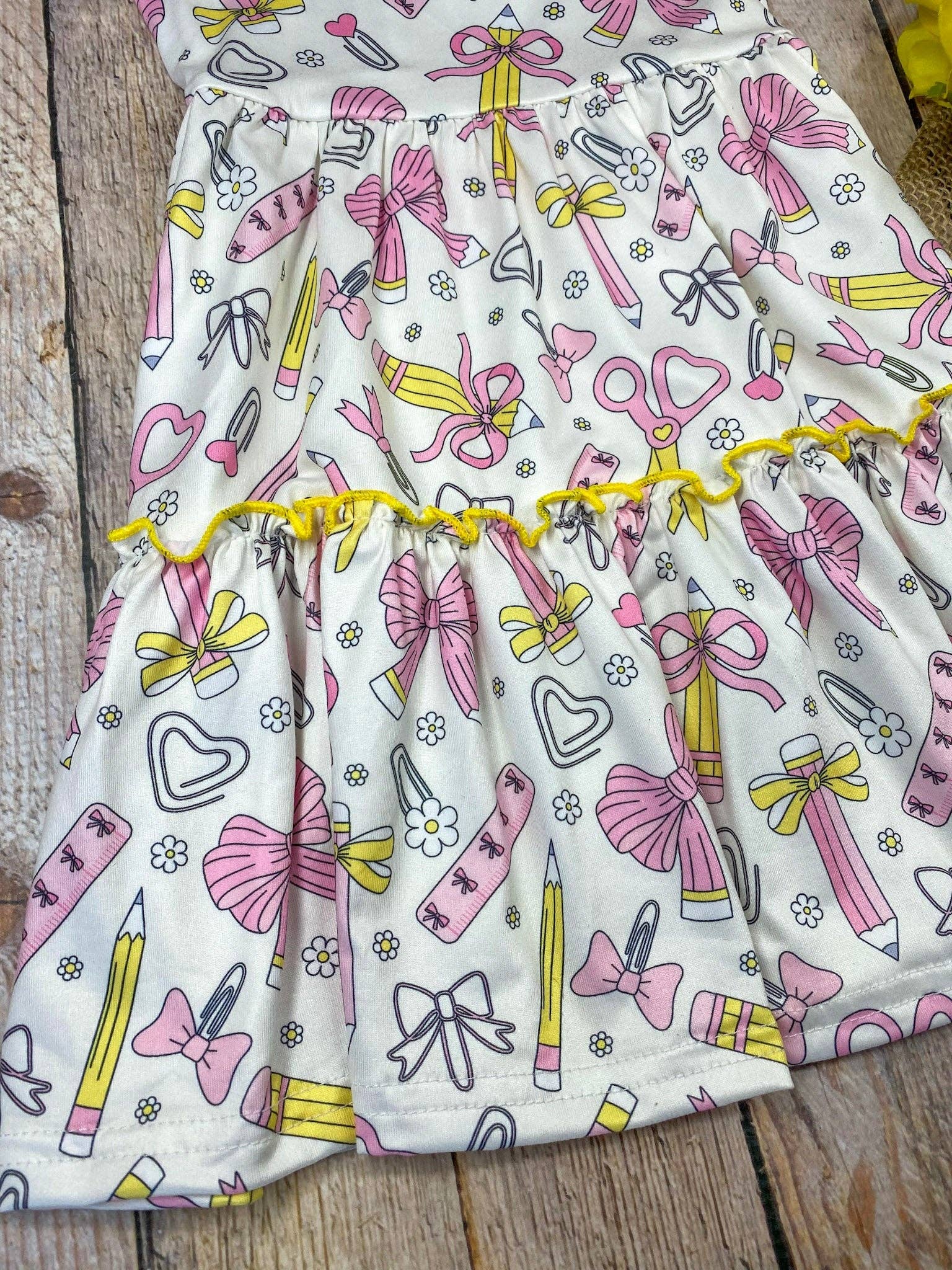 School Supplies Bow Print Dress | Girls Back to School Dress