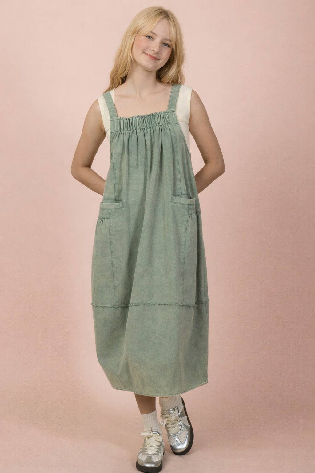 Acid washed Washed Denim Overall Casual Midi Dress