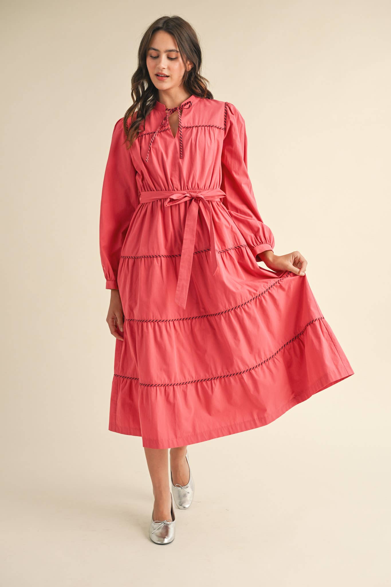 Piper Raspberry Striped Midi