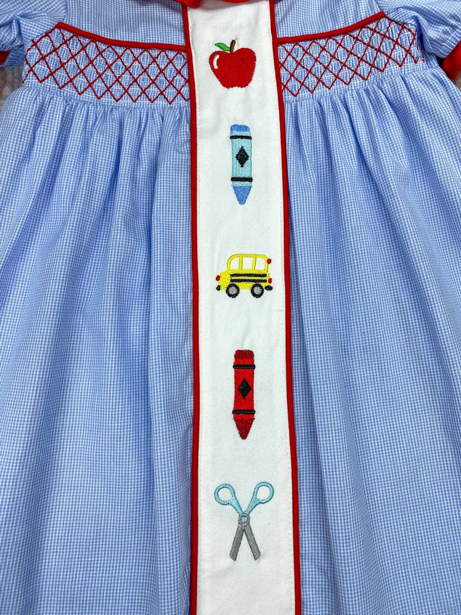 School Supplies Embroidery Red Collared Dress