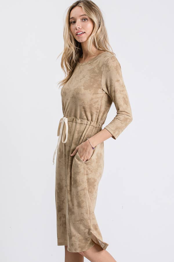 Tie-dye functional drawstring midi