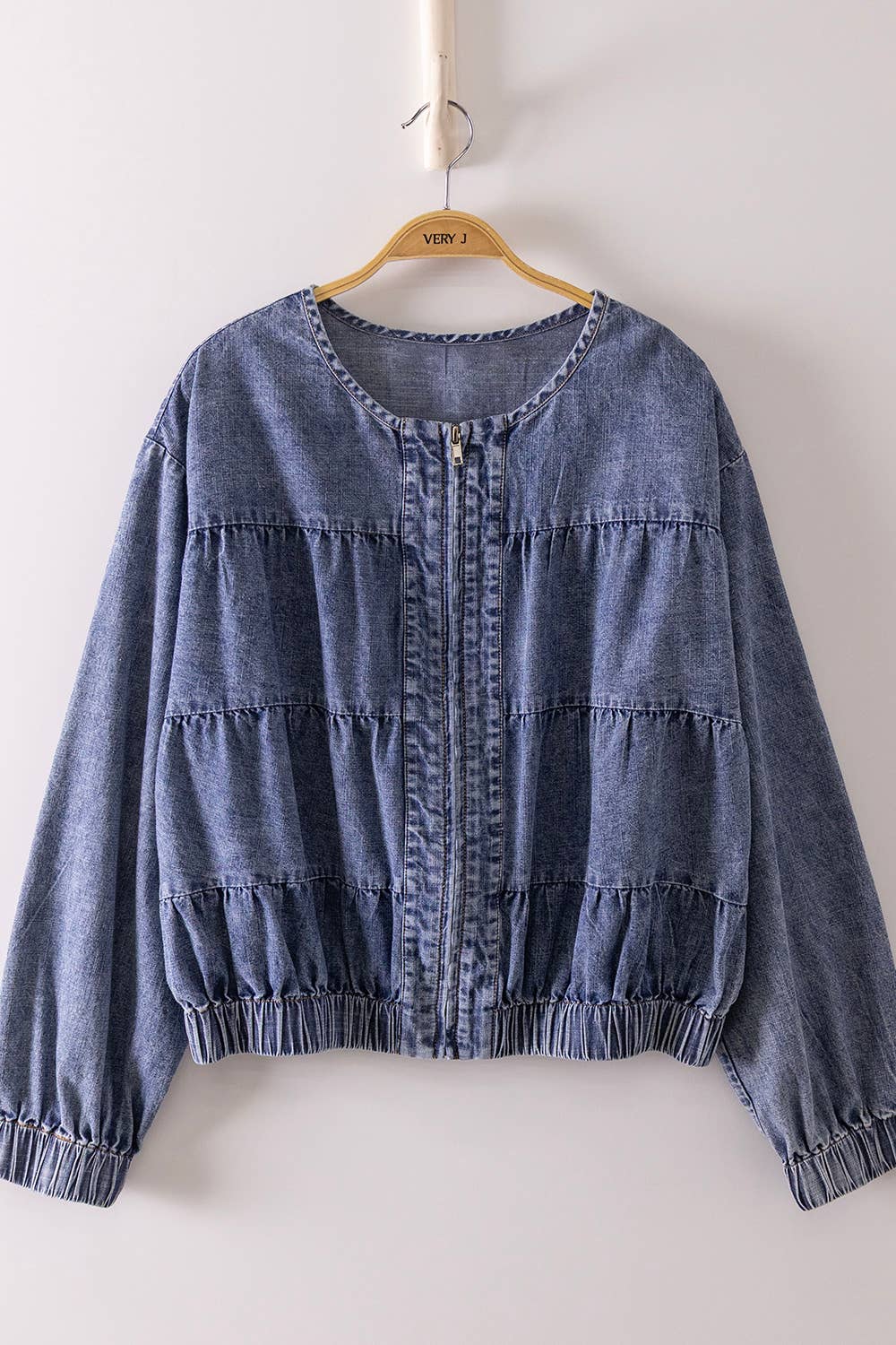 Oversized Tiered Washed Denim Jacket