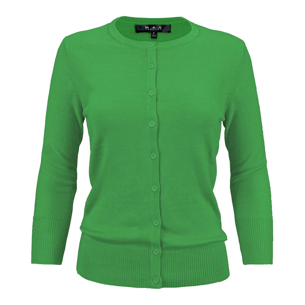 Women's 3/4 Sleeve Crewneck Knit Cardigan Sweater CO079M