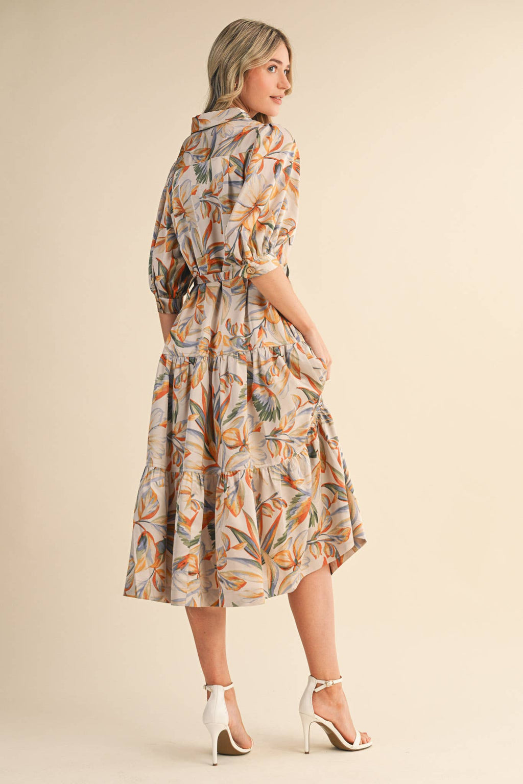 Golden Palm Shirtdress Midi