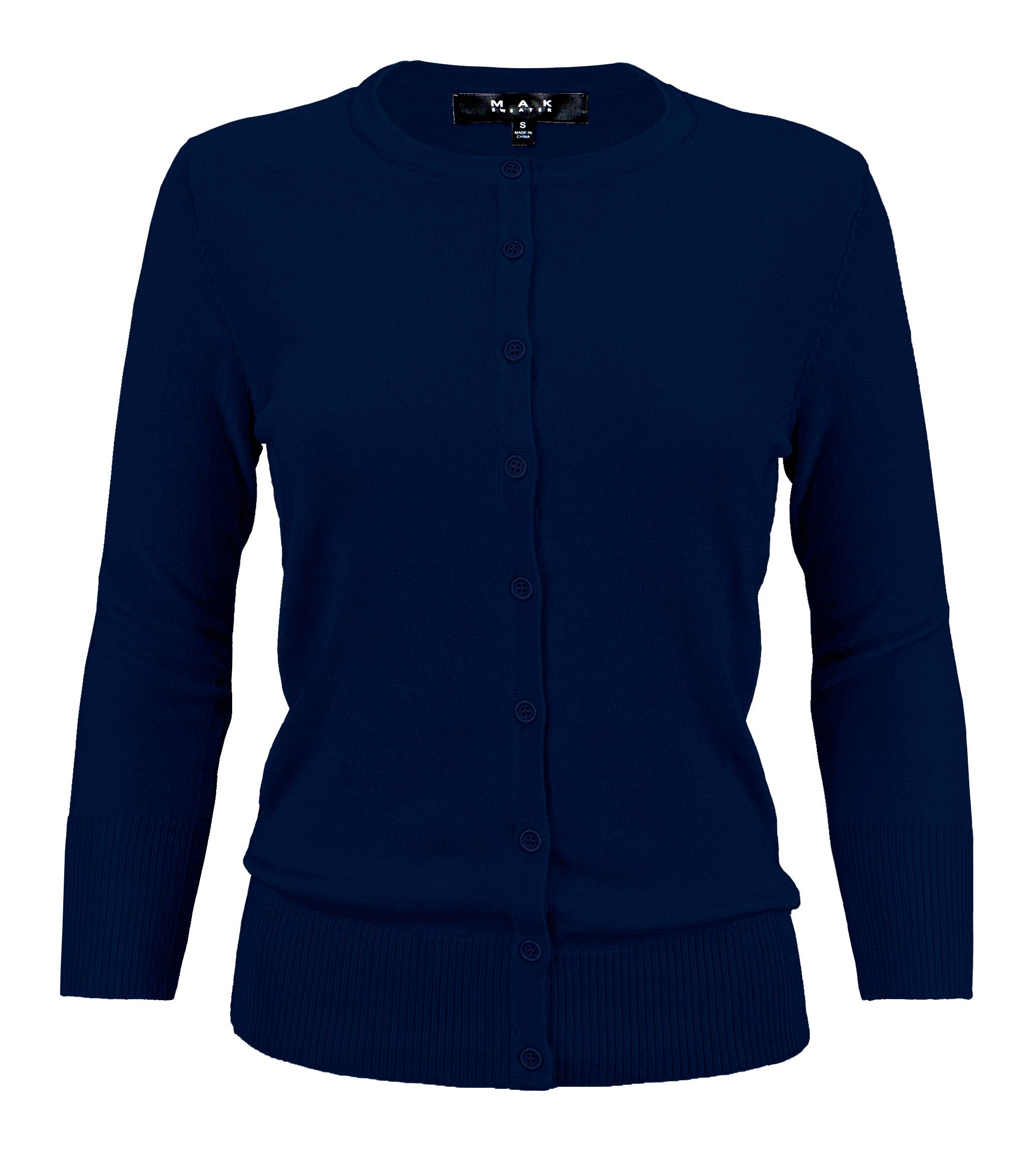 Women's 3/4 Sleeve Crewneck Knit Cardigan Sweater CO079M
