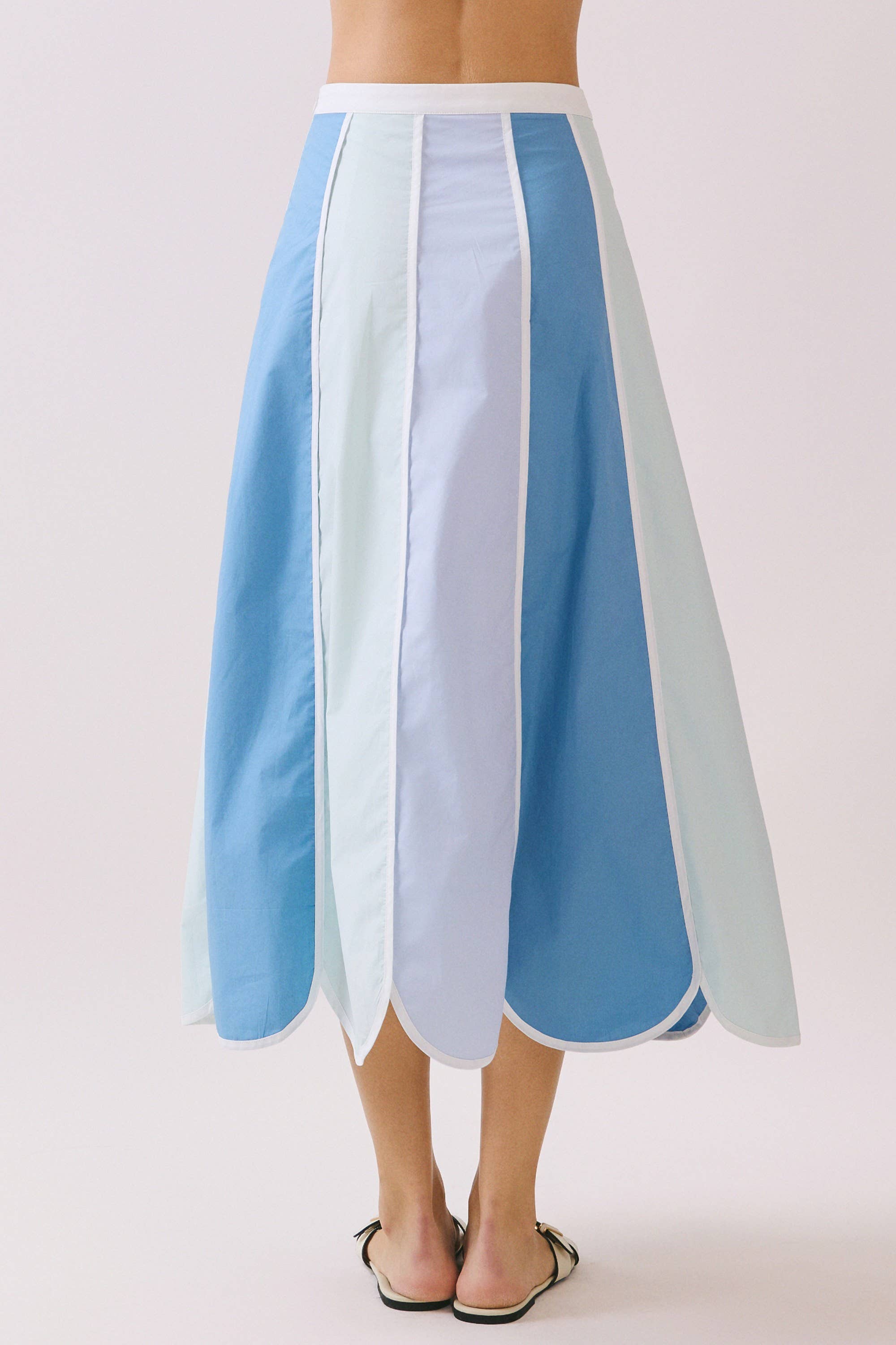 Scalloped Color Block Paneled Design A Line Midi Skirt