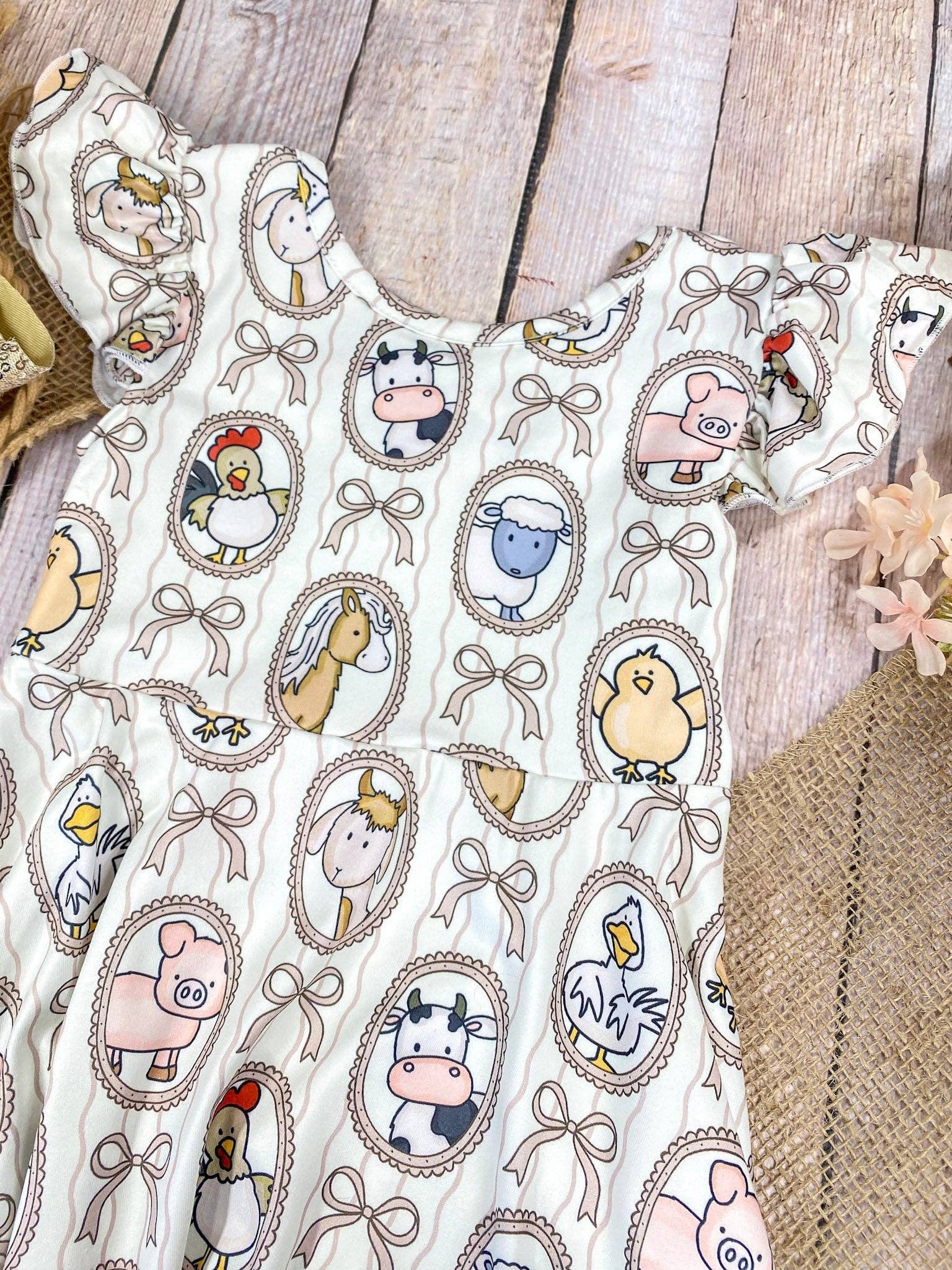 Farm Friends Cameo Twirl Dress | Girls Farm Animal Flutter Sleeve Dress