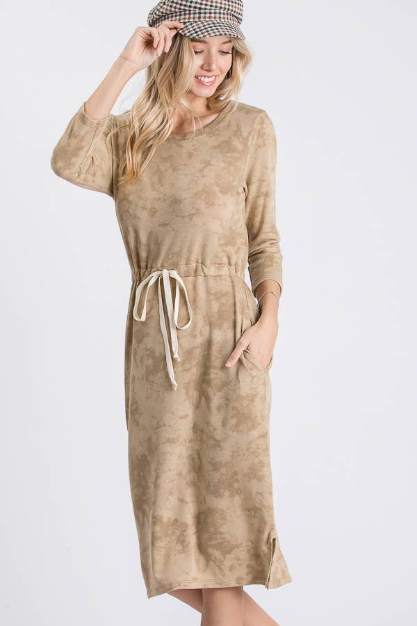 Tie-dye functional drawstring midi