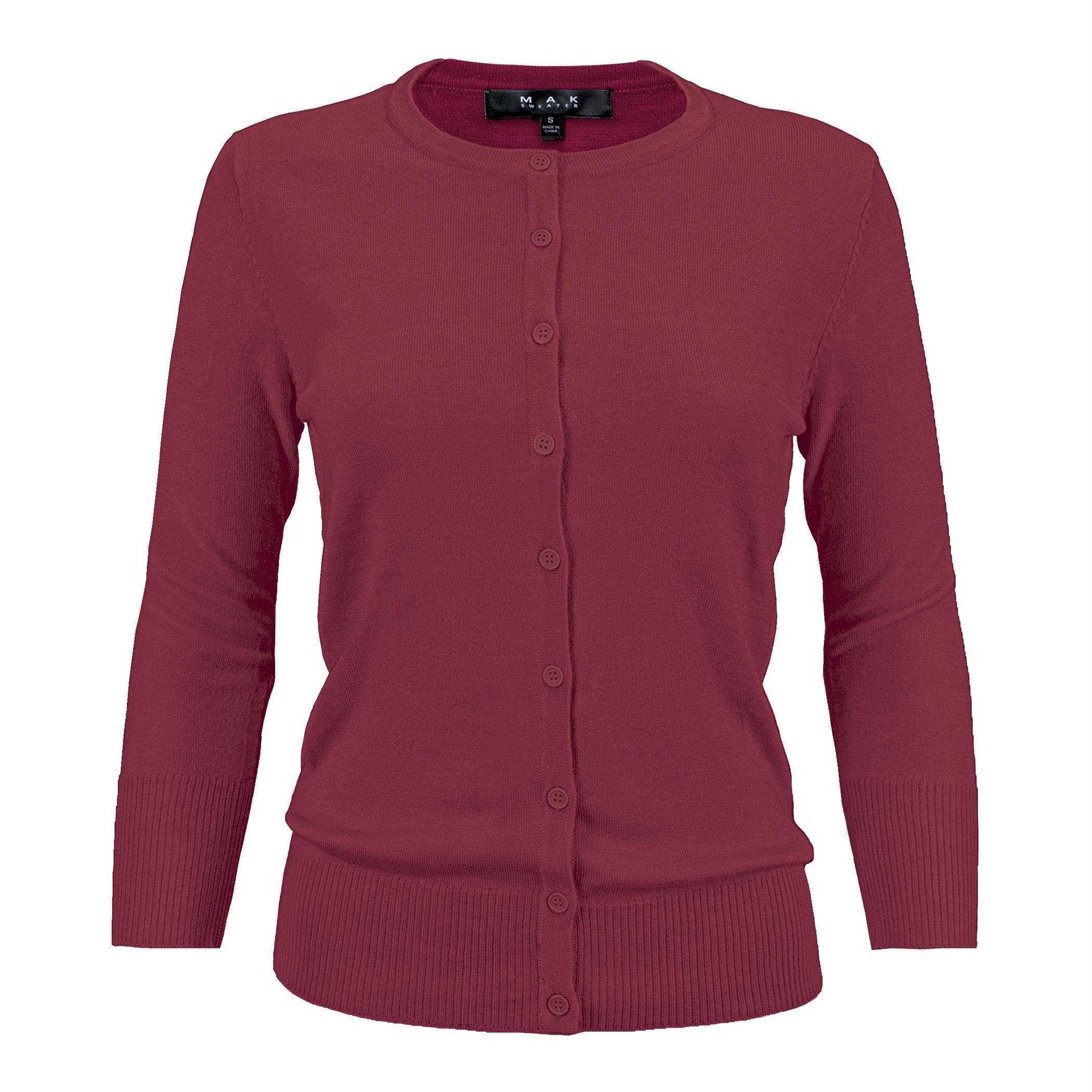Women's 3/4 Sleeve Crewneck Knit Cardigan Sweater CO079M