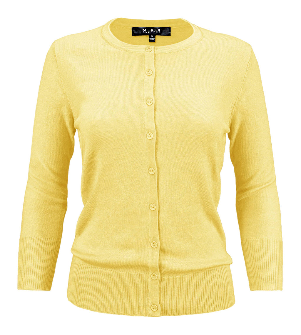 Women's 3/4 Sleeve Crewneck Knit Cardigan Sweater CO079M