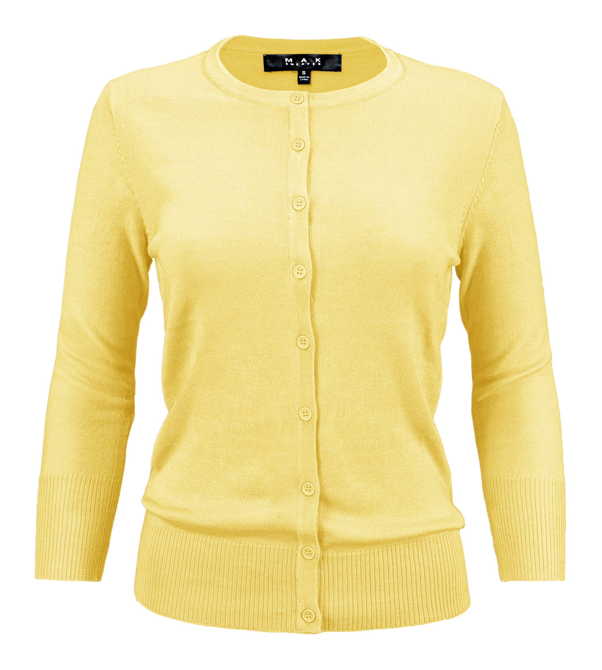 Women's 3/4 Sleeve Crewneck Knit Cardigan Sweater CO079M