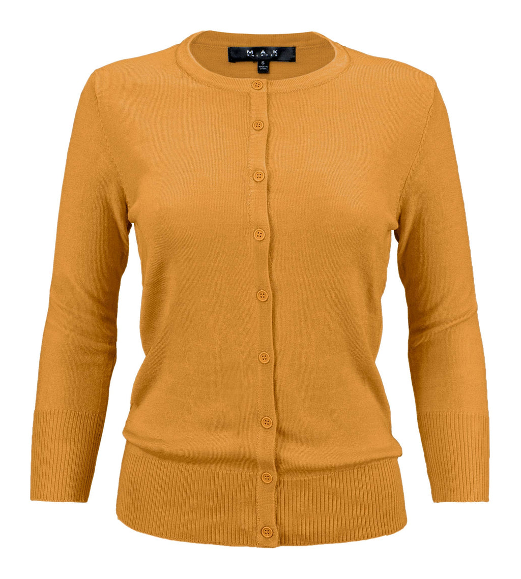 Women's 3/4 Sleeve Crewneck Knit Cardigan Sweater CO079M
