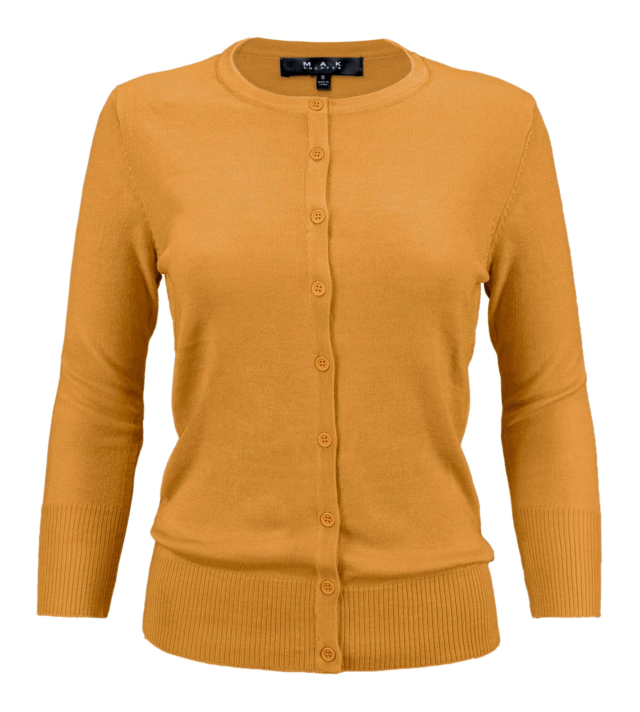 Women's 3/4 Sleeve Crewneck Knit Cardigan Sweater CO079M