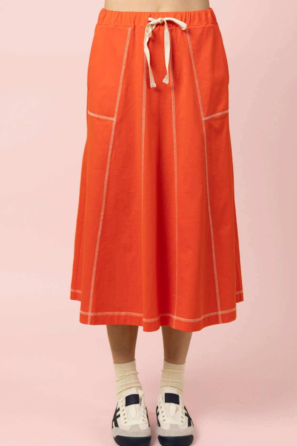 Haley’s stitch detail casual midi skirt
